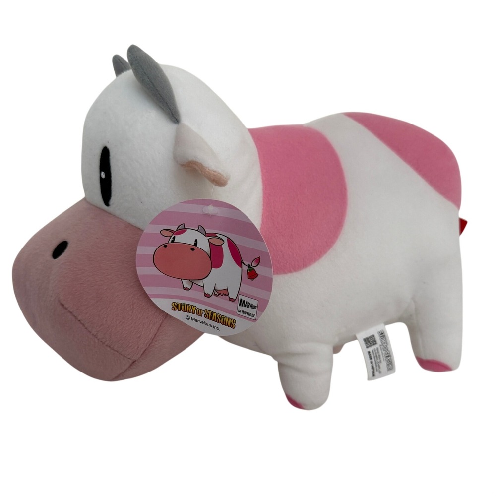 Story of Seasons Giant Strawberry Bubble Cow Plush Marvelous Pink White 12 inch